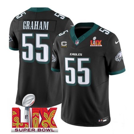 Men's Philadelphia Eagles #55 Brandon Graham Black 2025 Super Bowl LIX Patch And 4-Star C Patch New F.U.S.E. Vapor Limited Stitched Football Jersey